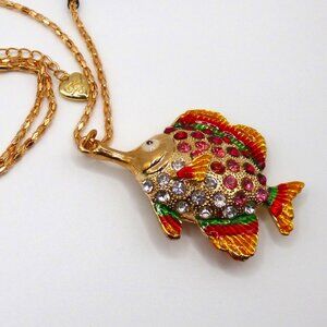 Colorful 3-D Tropical Fish Pendant Necklace